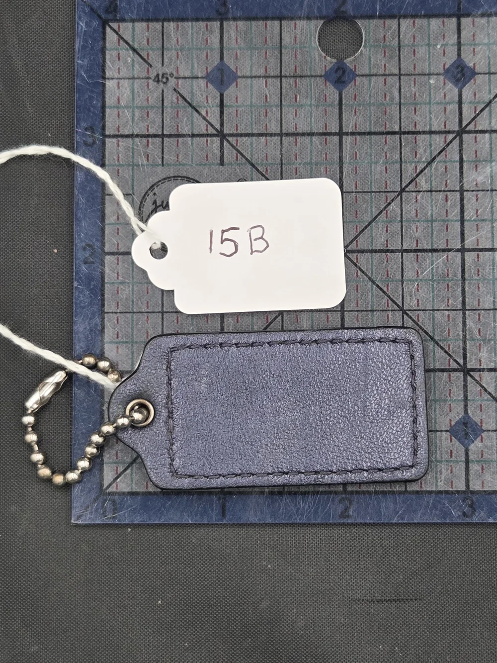 Coach Shimmering Blue Leather Bag Tag with Ball Chain